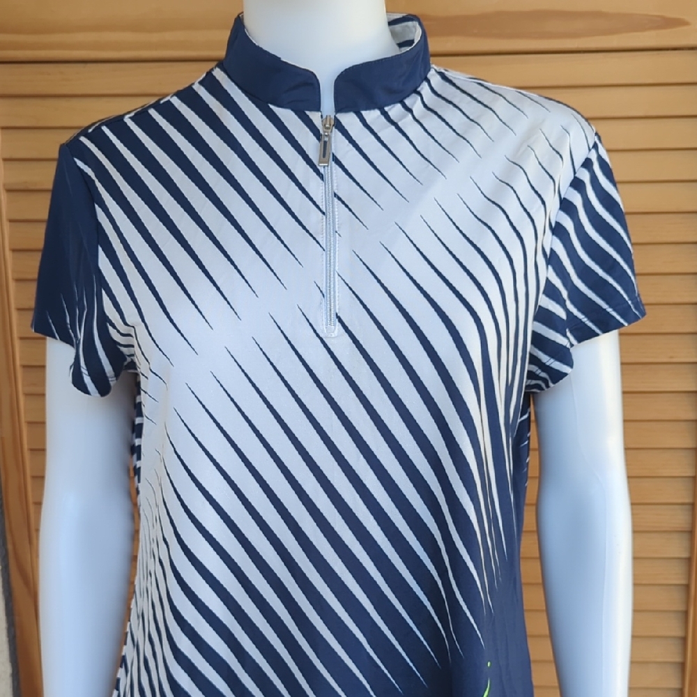 Jamie Sadock Navy and White Diagonal Stripe Top